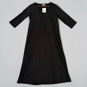Ripe Maternity Black V-Neck 3/4 Sleeve Midi Dress Size L RETAIL $72.99